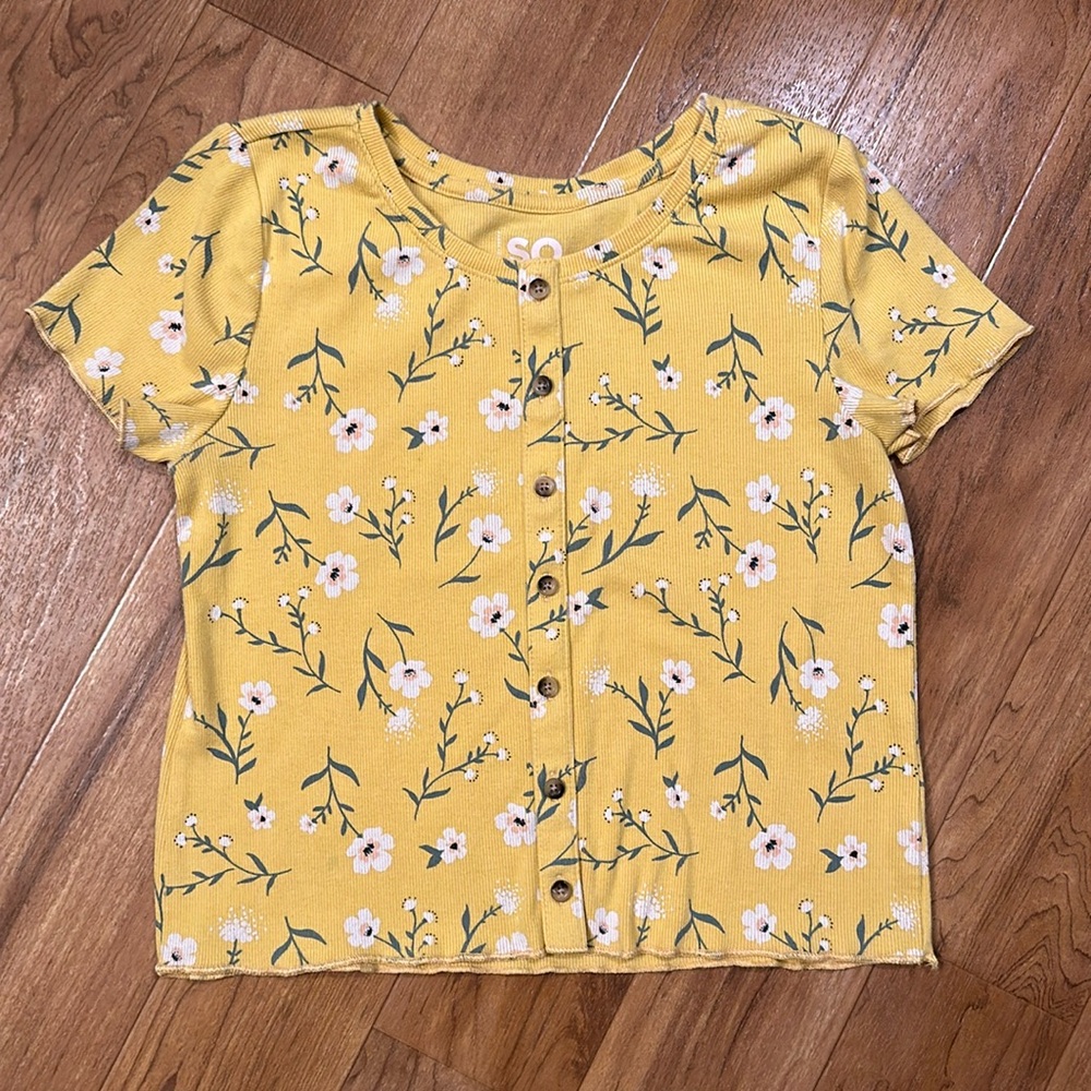 SO Girls Cropped Ribbed Floral T-Shirt Size L (10/12)